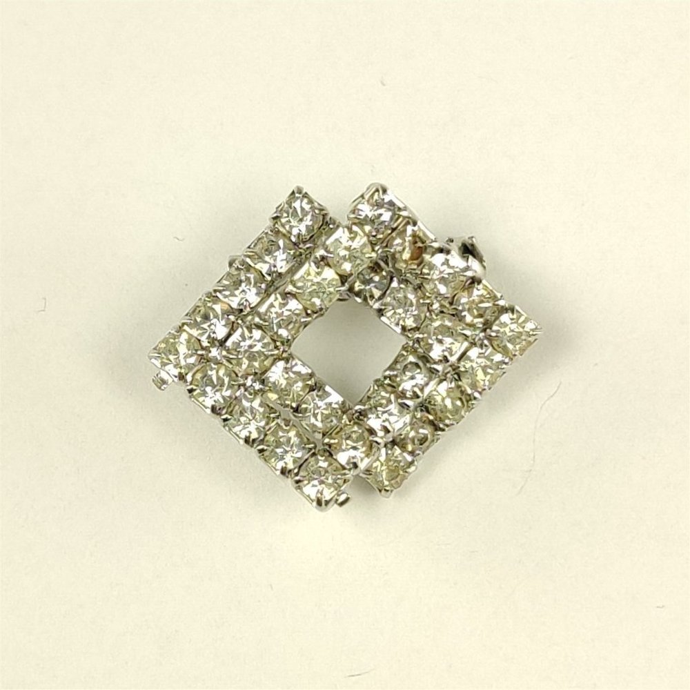 Vintage Jewelry Brooch Pin Double Square Rhinestone Silver Tone Mid Century MCM